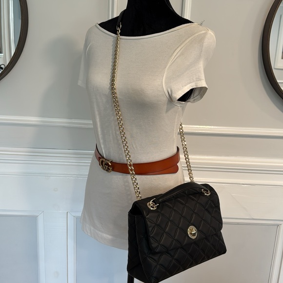 Kate Spade Bag Black Quilted Vegan Leather Gold Chain Shoulder / Crossbody - Picture 4 of 17